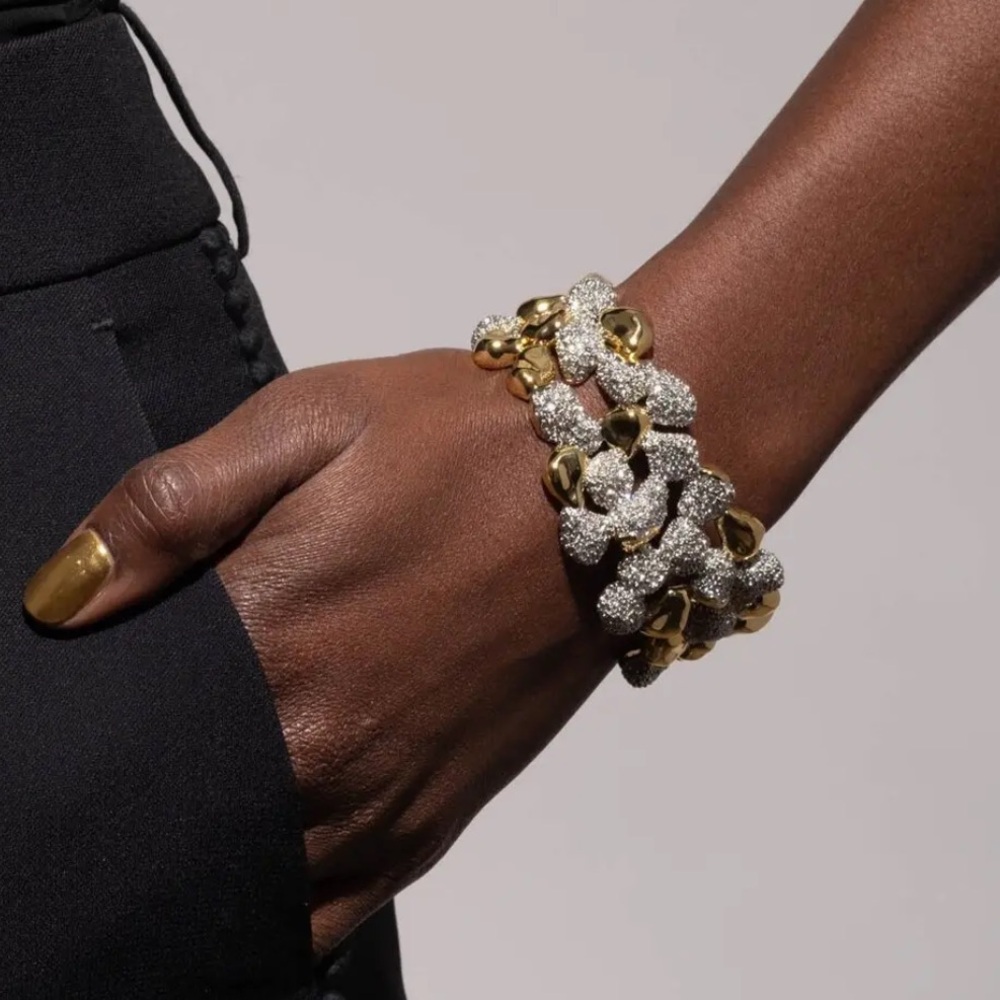 Alexis Bittar Gold and Crystal Pavé Linked Open Cuff Braceletz - Picture 4 of 13